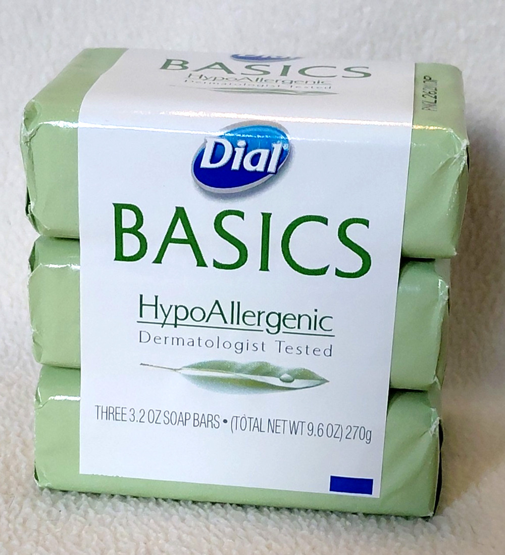3 Pack Dial BASICS Hypoallergenic Dermatologist Tested 3.2 Oz Soap Bar NEW